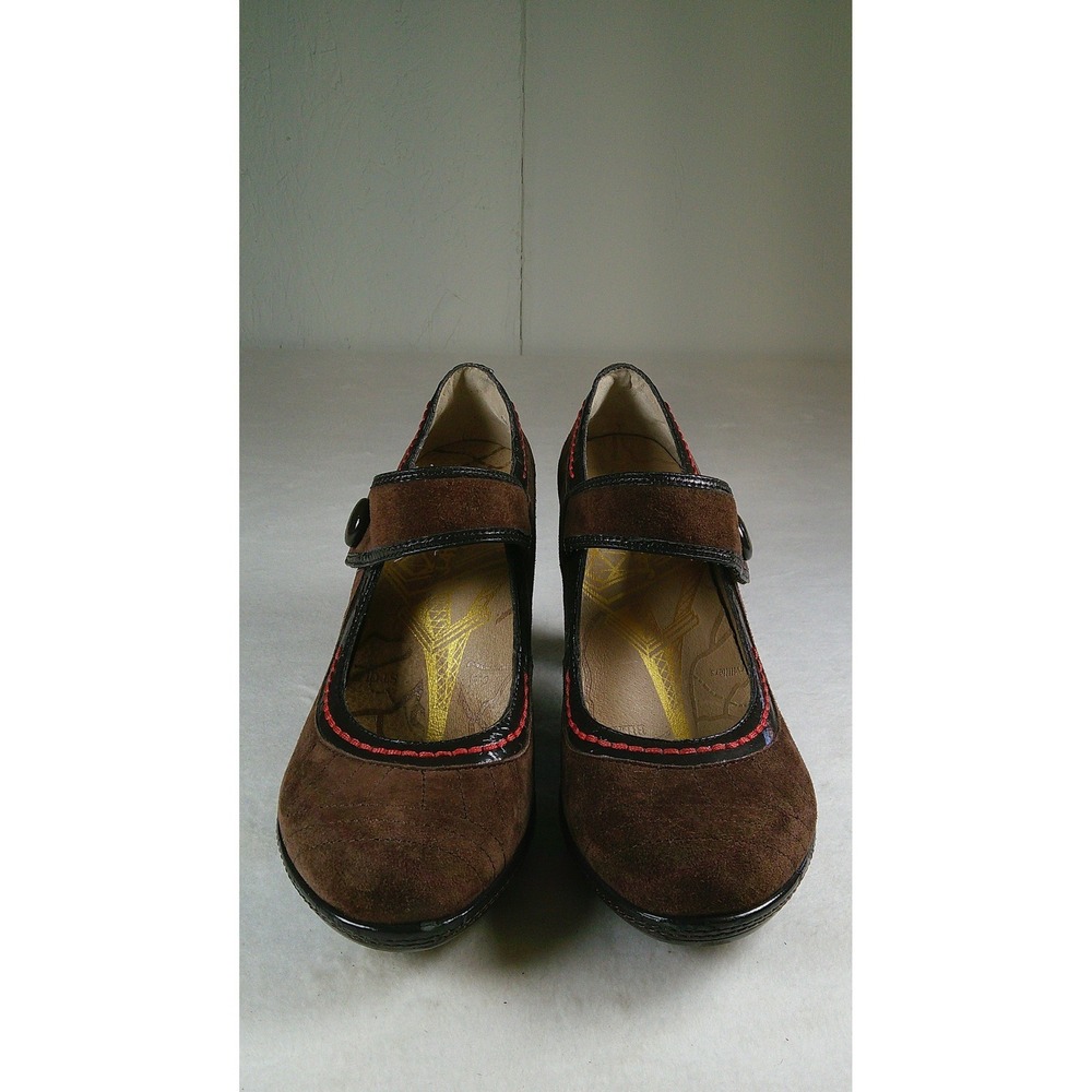 J-41 Romance Design Fabulous Brown Suede Mary Jane Heels Red Stitching WJ09FAB02